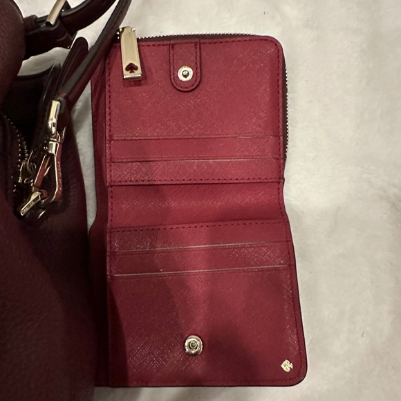 KATE SPADE LEATHER LENA SATCHEL HANDBAG & MATCHING WALLET LOT BURGUNDY - Picture 7 of 7